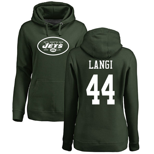 New York Jets Green Women Harvey Langi Name and Number Logo NFL Football #44 Pullover Hoodie Sweatshirts